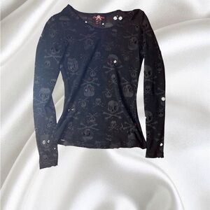 Royal Bones Long Sleeve Black Fishnet Skull Top